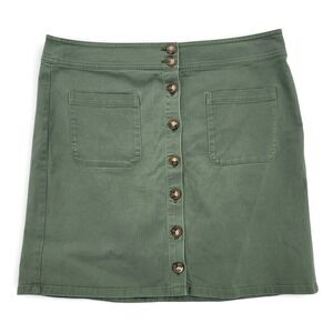 LOFT Womens 12 Mini Skirt Cotton‎ Olive Button Front Utility Stretch